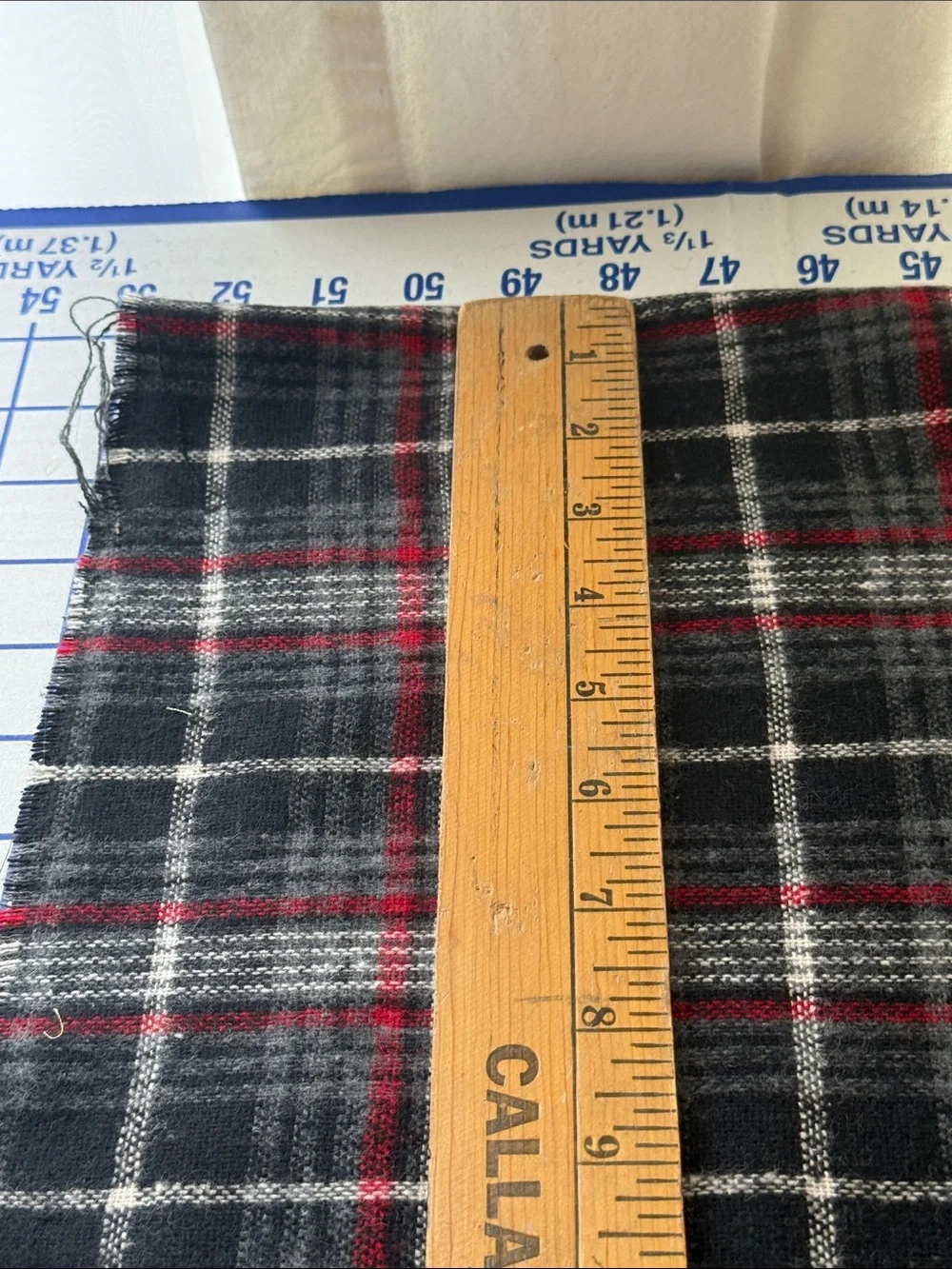 Vintage Wool or Blend Plaid Fabric 1 1/3 Yds x 60 Charcoal Red Ivory Soft